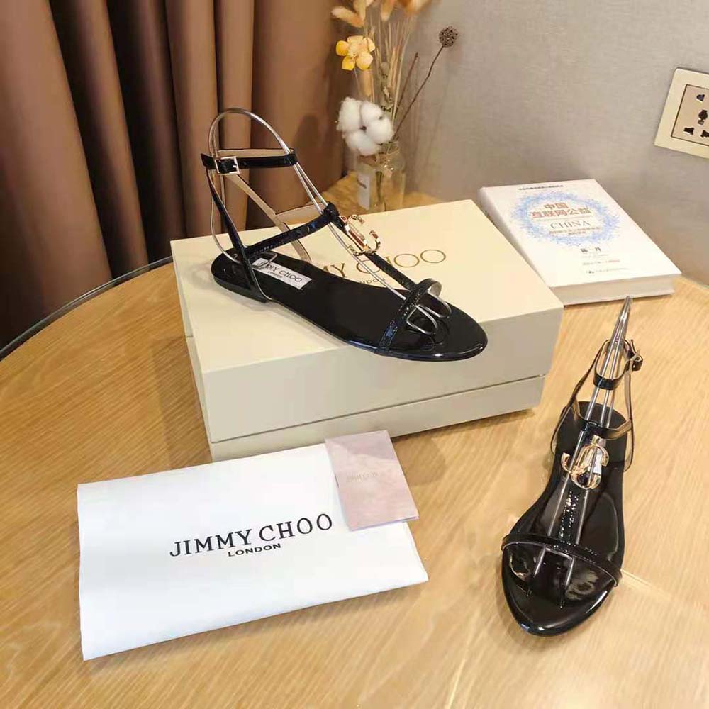 Jimmy Choo Women Alodie Flat Black Nappa and Patent Leather Flat Sandals - image 6