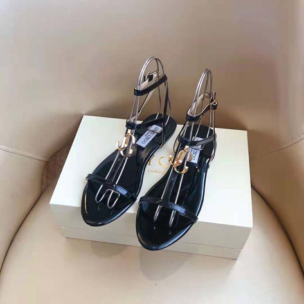 Jimmy Choo Women Alodie Flat Black Nappa and Patent Leather Flat Sandals - image 4