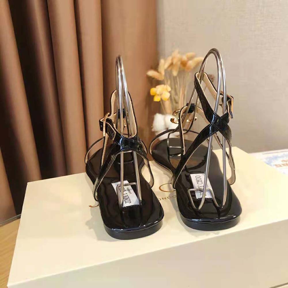 Top view showing slip-on design of Jimmy Choo Women Alodie Flat Black Sandals