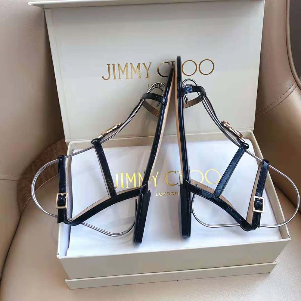 Jimmy Choo Women Alodie Flat Black Nappa and Patent Leather Flat Sandals - image 7