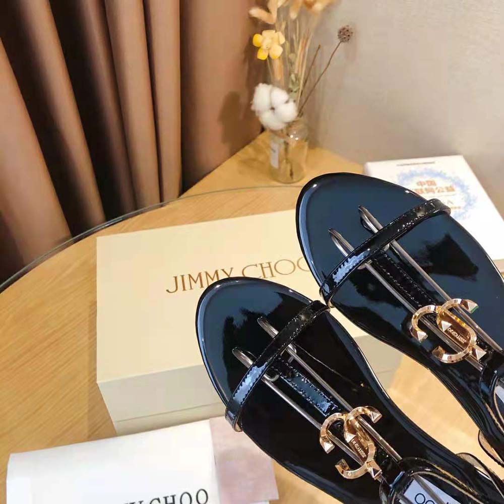 Jimmy Choo Women Alodie Flat Black Nappa and Patent Leather Flat Sandals - image 8