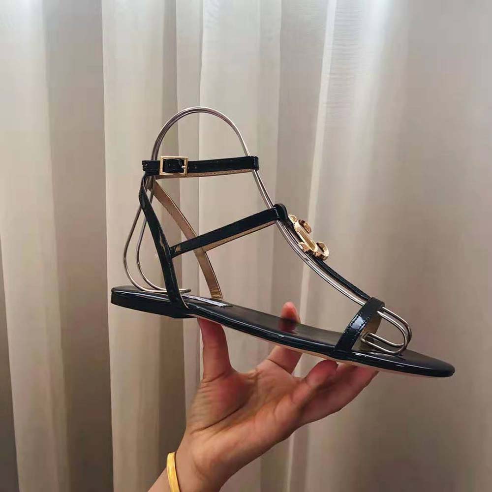 Jimmy Choo Women Alodie Flat Black Nappa and Patent Leather Flat Sandals - image 9