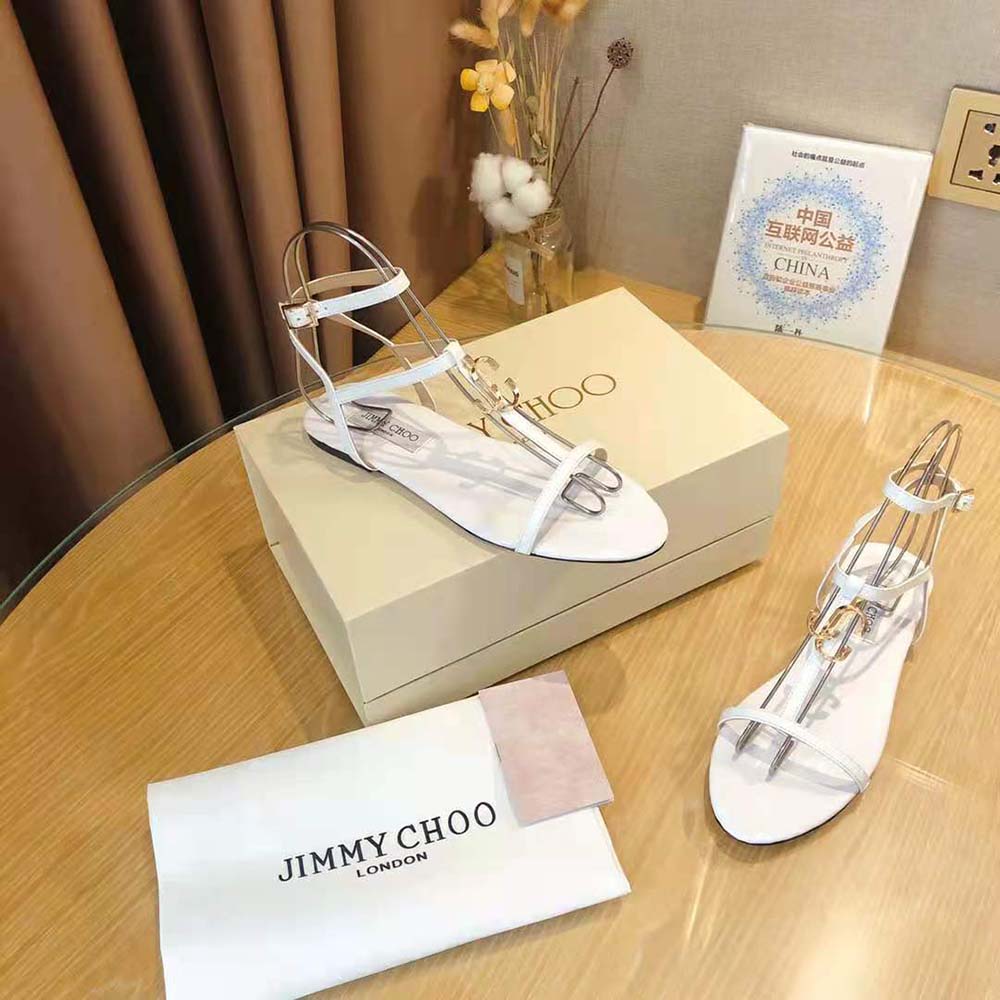 Jimmy Choo Women Alodie Flat Latte Nappa and Patent Leather Flat Sandals - image 5