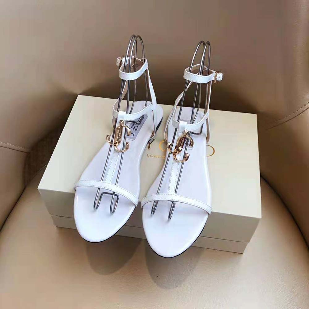 Jimmy Choo Women Alodie Flat Latte Nappa and Patent Leather Flat Sandals - image 4