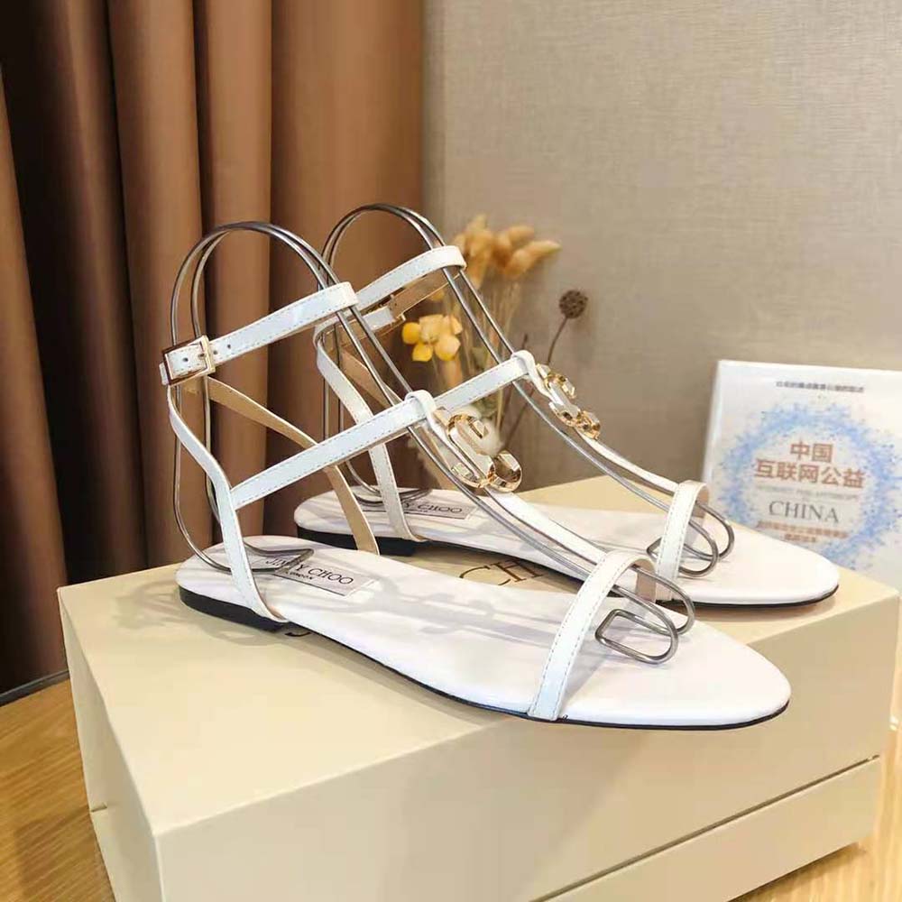 Top view of Jimmy Choo Women Alodie Flat Latte sandals showcasing cushioned footbed
