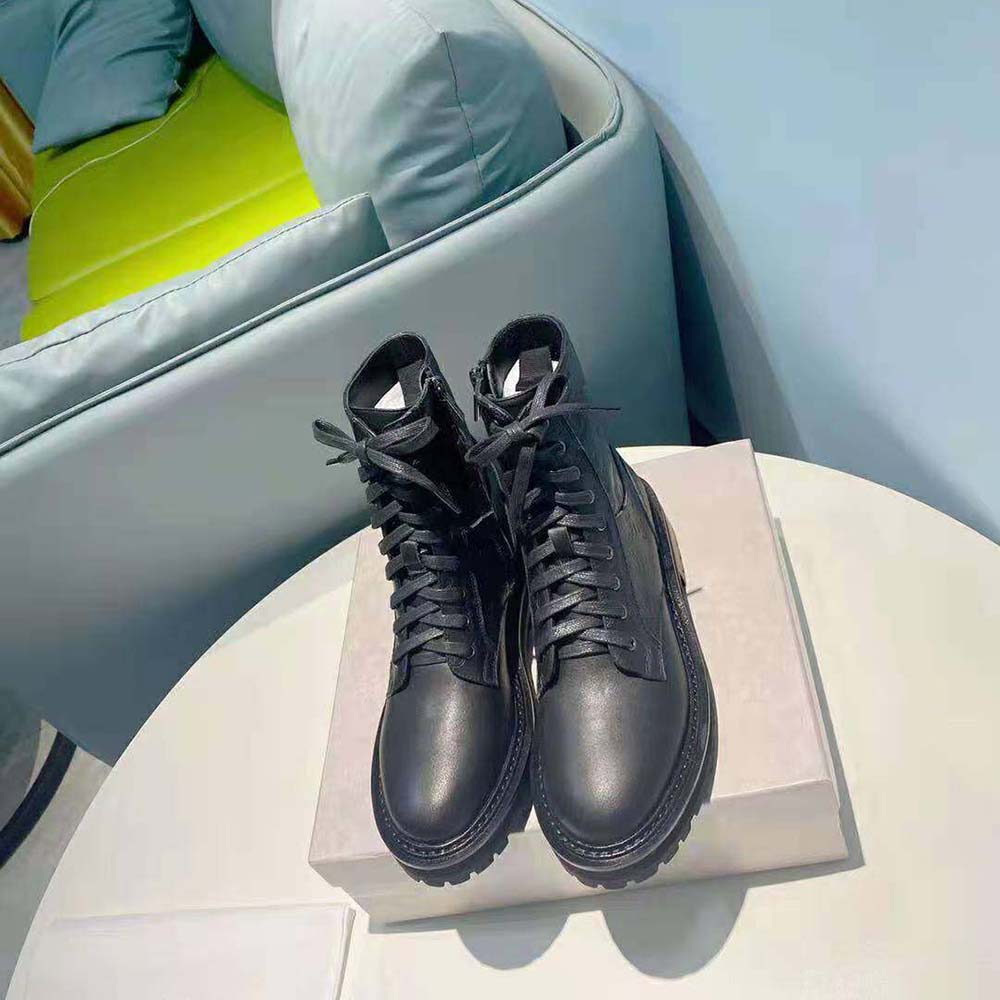 Top view showing lace-up detail on Jimmy Choo Women Cora Flat Black boots