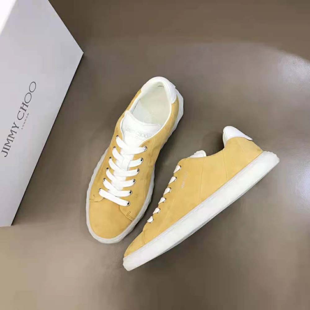 Top view showcasing suede and leather textures on Jimmy Choo low-top sneakers
