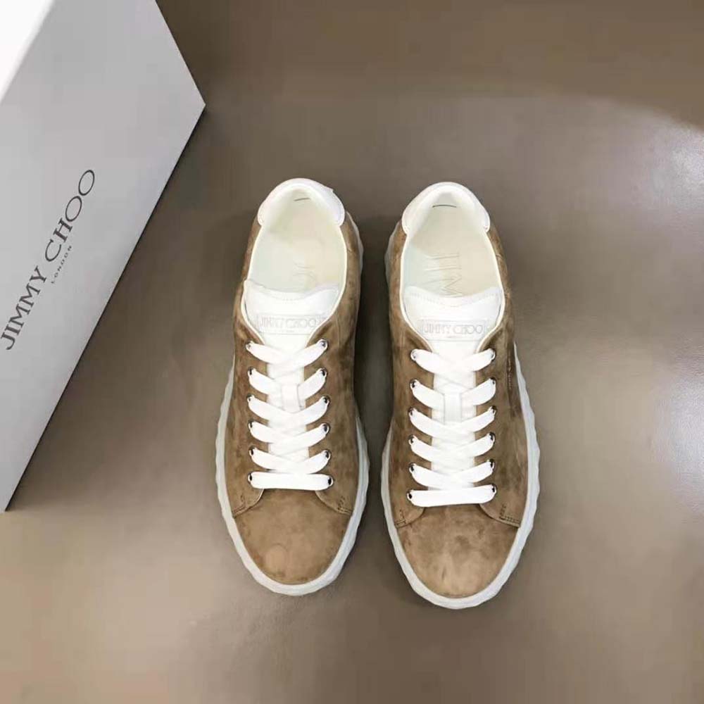 Close-up detail of diamond embellishment on Jimmy Choo Sun Suede and Sun Nappa trainers