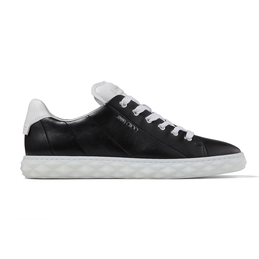 Side angle of Jimmy Choo Women Diamond Light/f Black Nappa Leather Low-Top Trainers