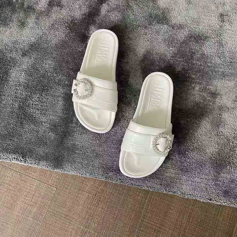 Jimmy Choo Women Fallon White Nappa Leather Slides with Crystal Buckle - image 6
