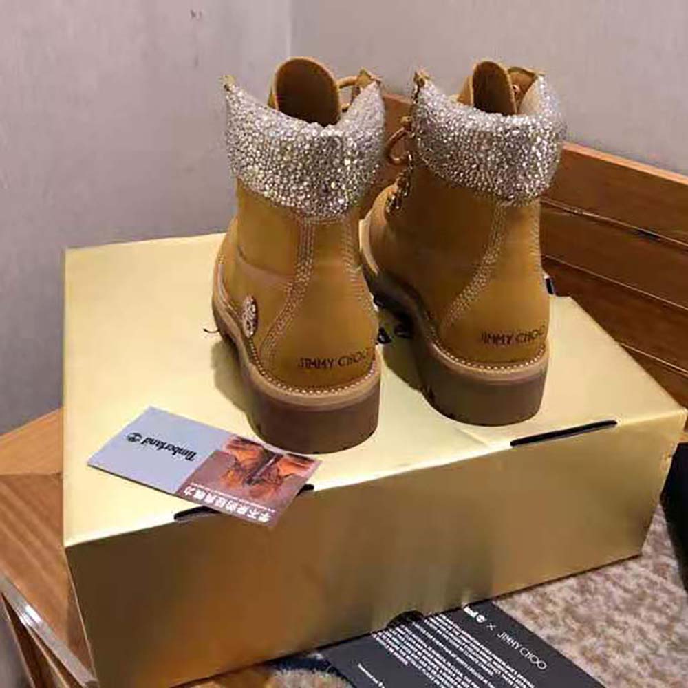 Jimmy Choo Women JC X Timberland/F Wheat Nubuck Leather Boots with Crystal Collar - image 7