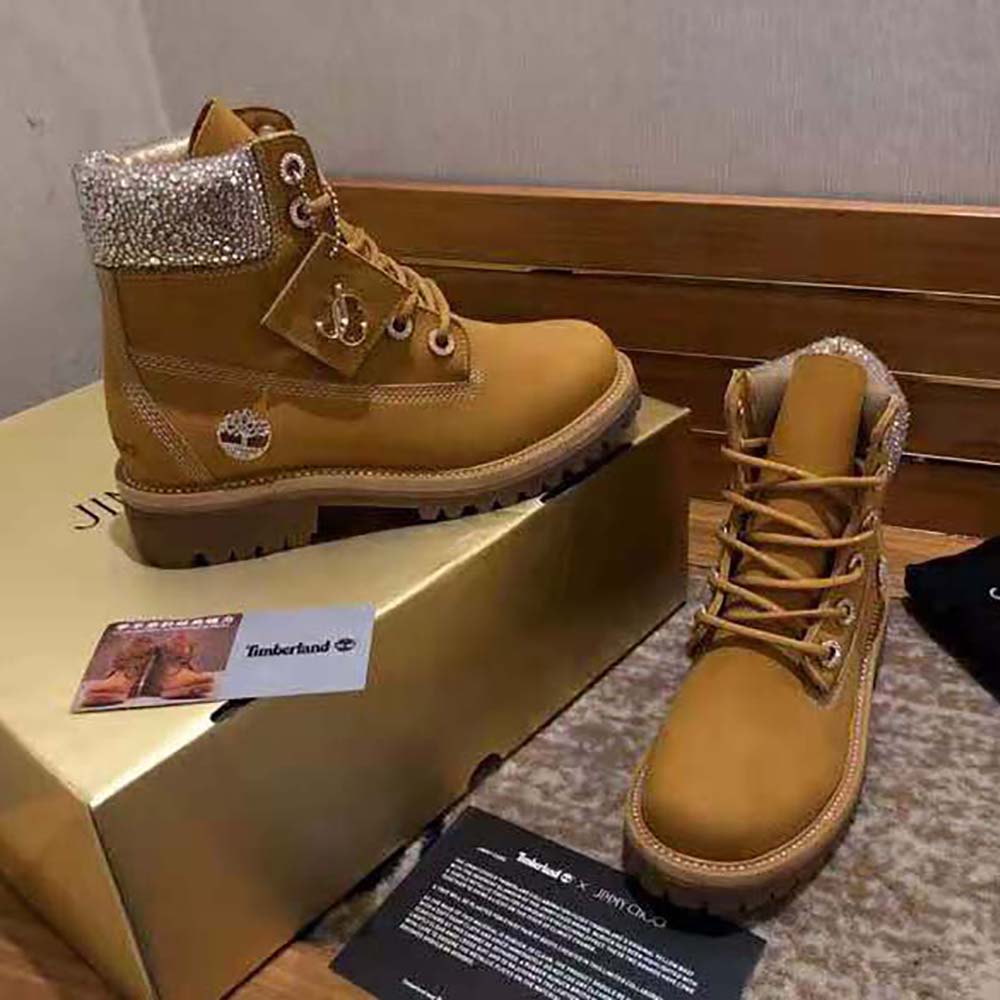 Jimmy Choo Women JC X Timberland/F Wheat Nubuck Leather Boots with Crystal Collar - image 4