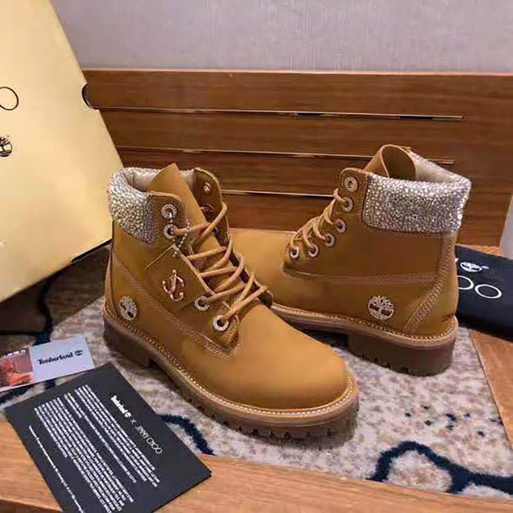 Jimmy Choo Women JC X Timberland/F Wheat Nubuck Leather Boots with Crystal Collar - image 5