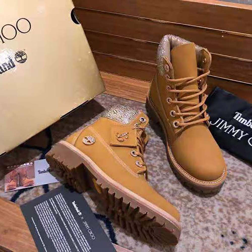 Jimmy Choo Women JC X Timberland/F Wheat Nubuck Leather Boots with Crystal Collar - image 6
