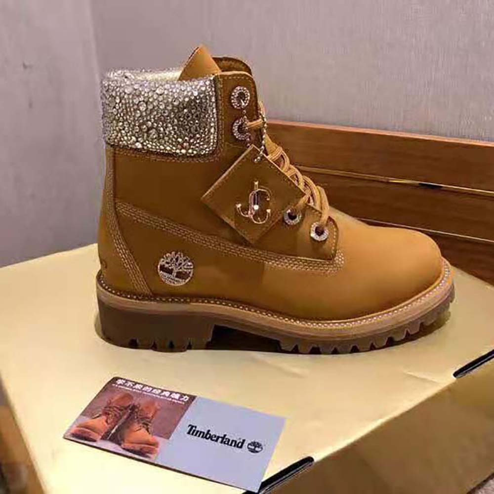 Jimmy Choo Women JC X Timberland/F Wheat Nubuck Leather Boots with Crystal Collar - image 8