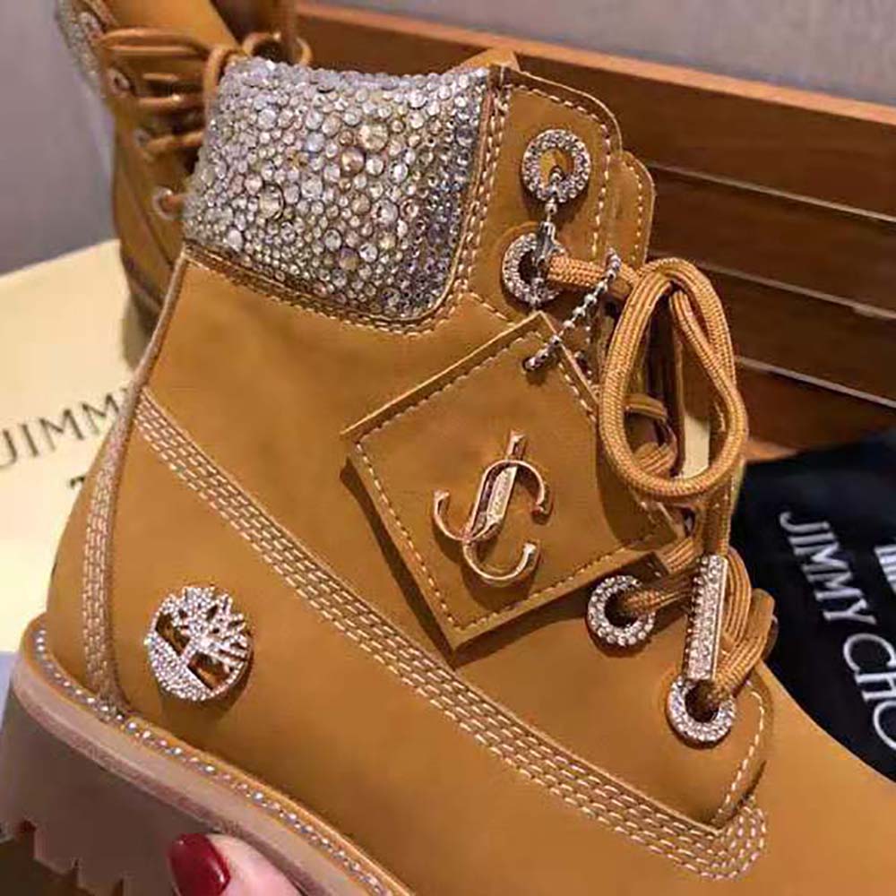 Jimmy Choo Women JC X Timberland/F Wheat Nubuck Leather Boots with Crystal Collar - image 9