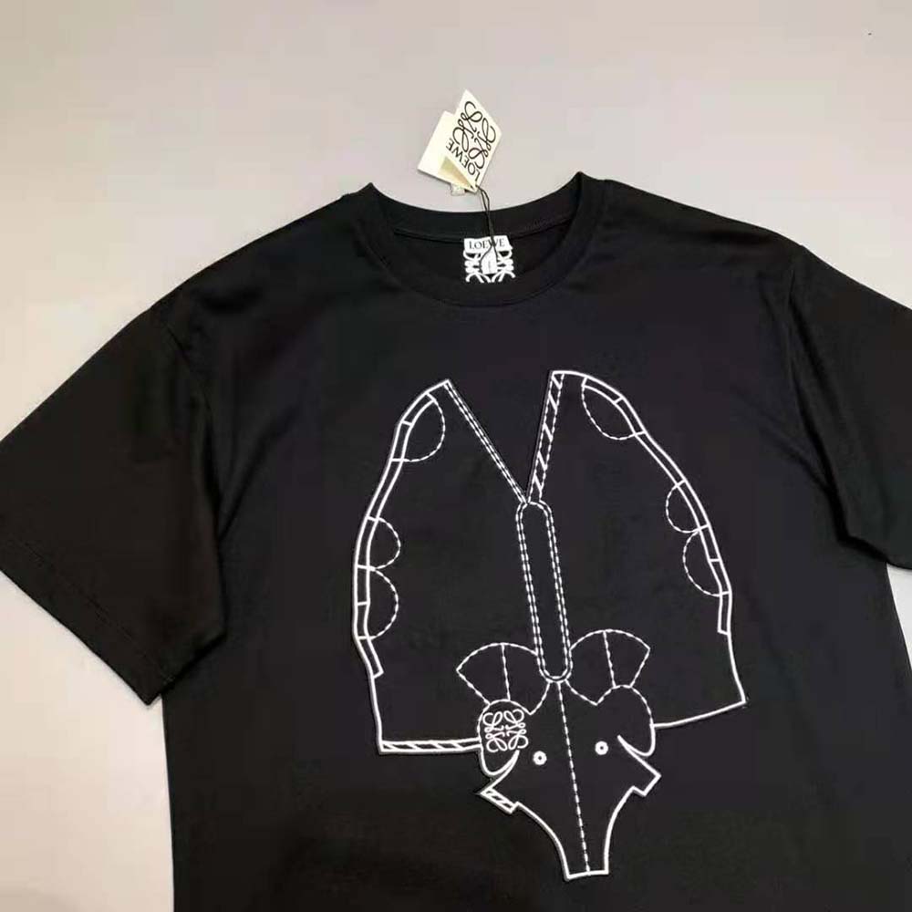 Loewe Women Elephant Embroidered T-Shirt in Cotton-Black - image 4