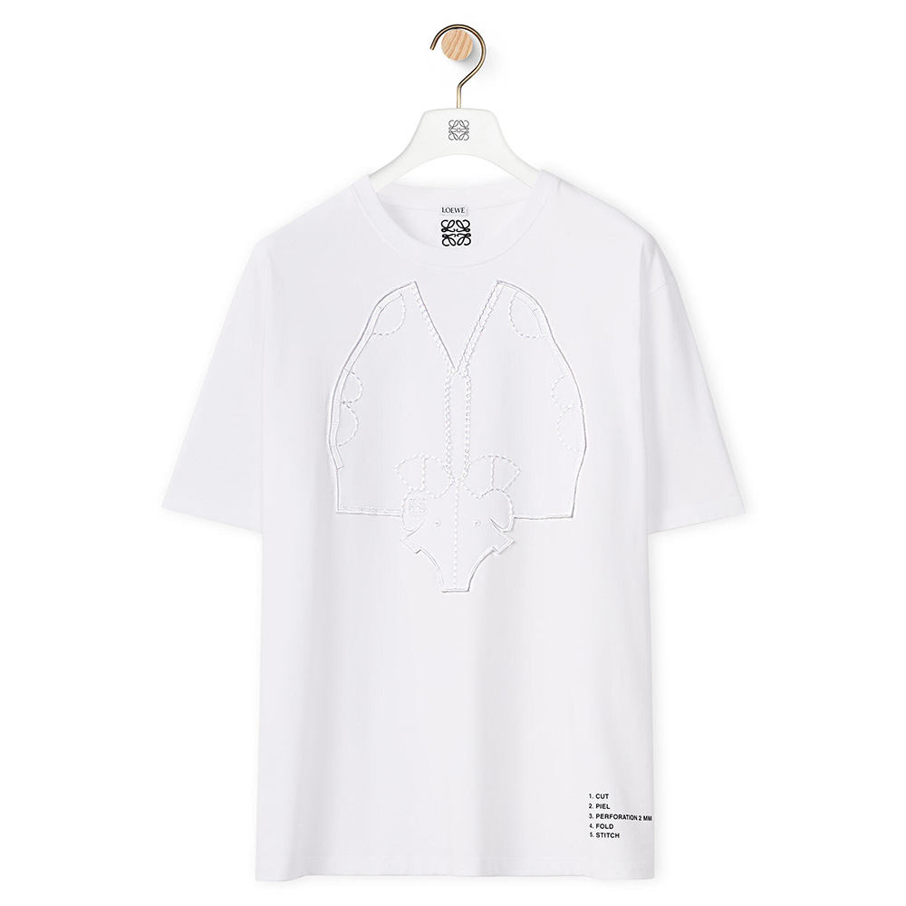 Front view of Loewe Women Elephant Embroidered T-Shirt in Cotton-White