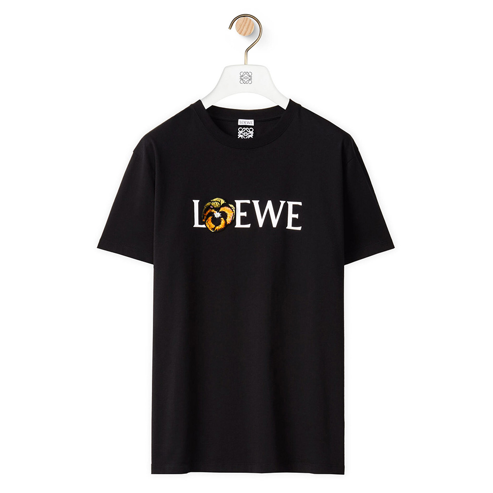 Front view of Loewe Men Pansy LOEWE T-Shirt in black cotton