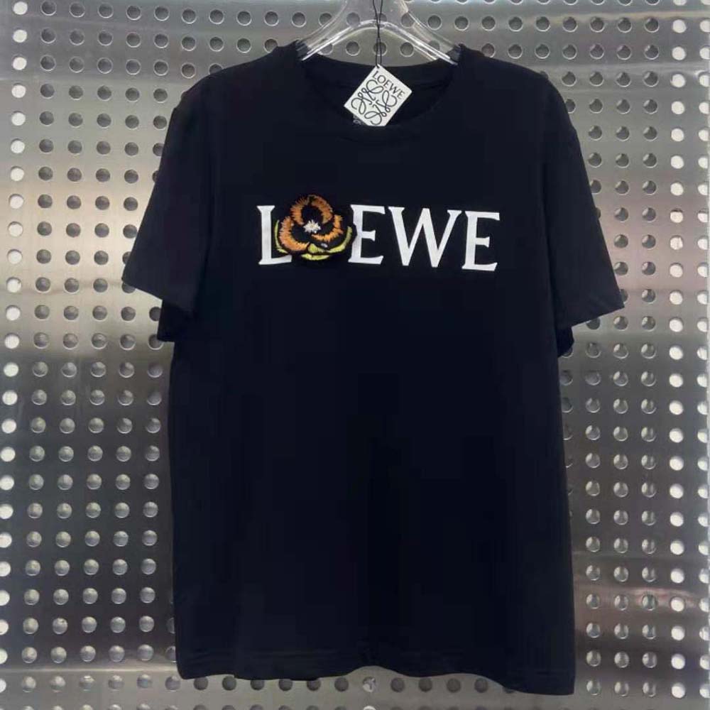 Close-up of Pansy embroidery detail on Loewe Women Pansy LOEWE T-Shirt