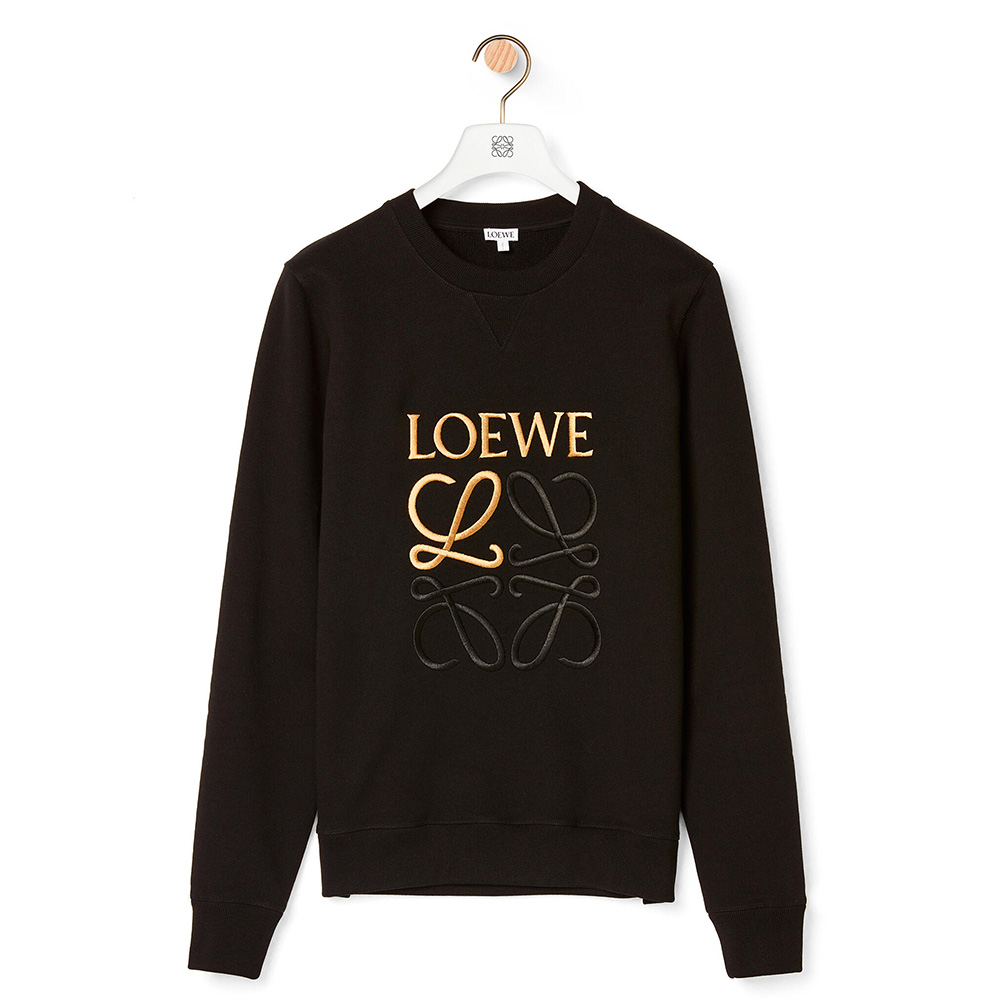Front view of Loewe Women Anagram Embroidered Sweatshirt in Cotton-Black