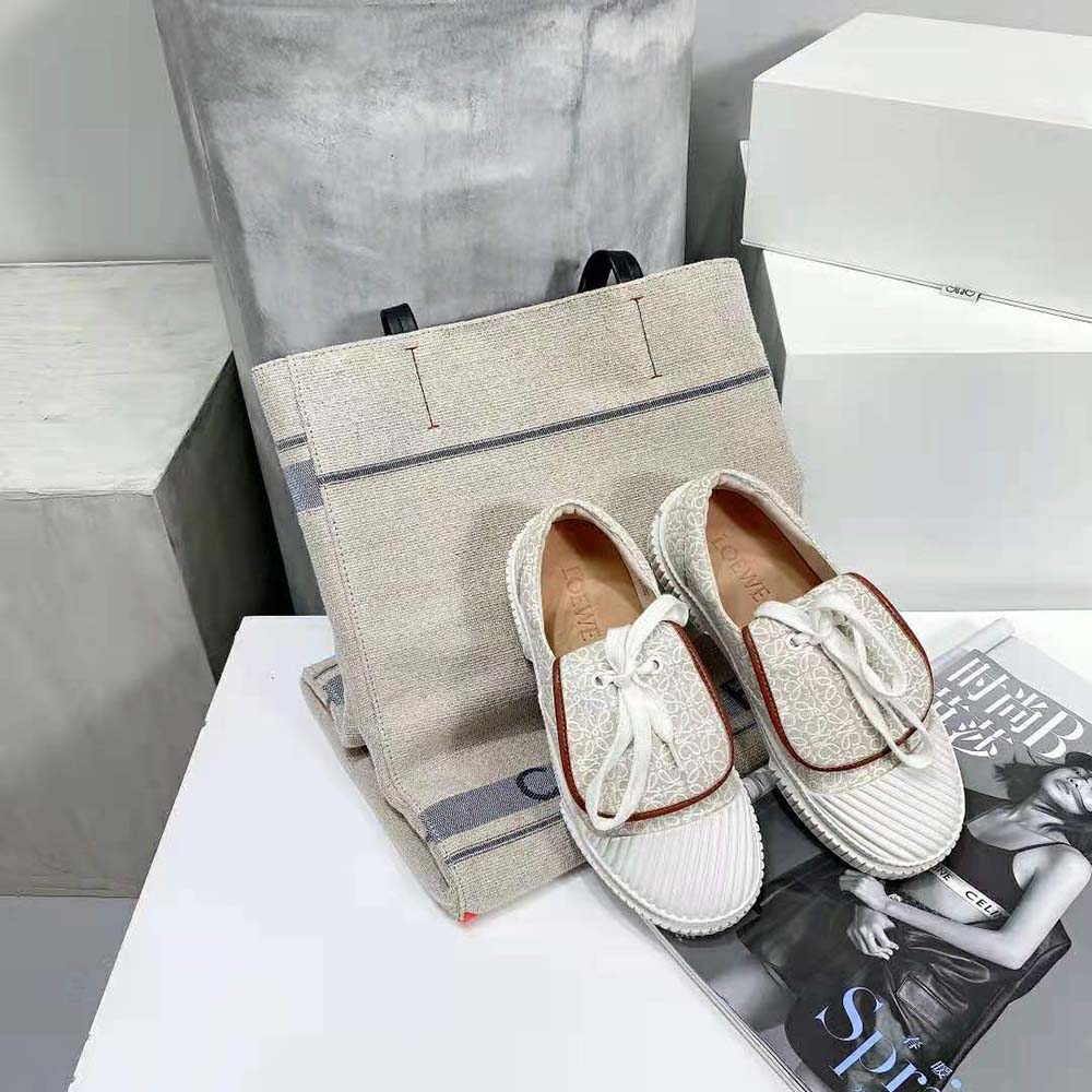 Close-up of leather Anagram flap detail on Loewe Women Anagram Flap Sneaker
