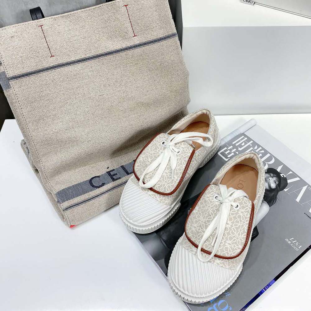 Loewe Women Anagram Flap Sneaker in Canvas-White - image 4