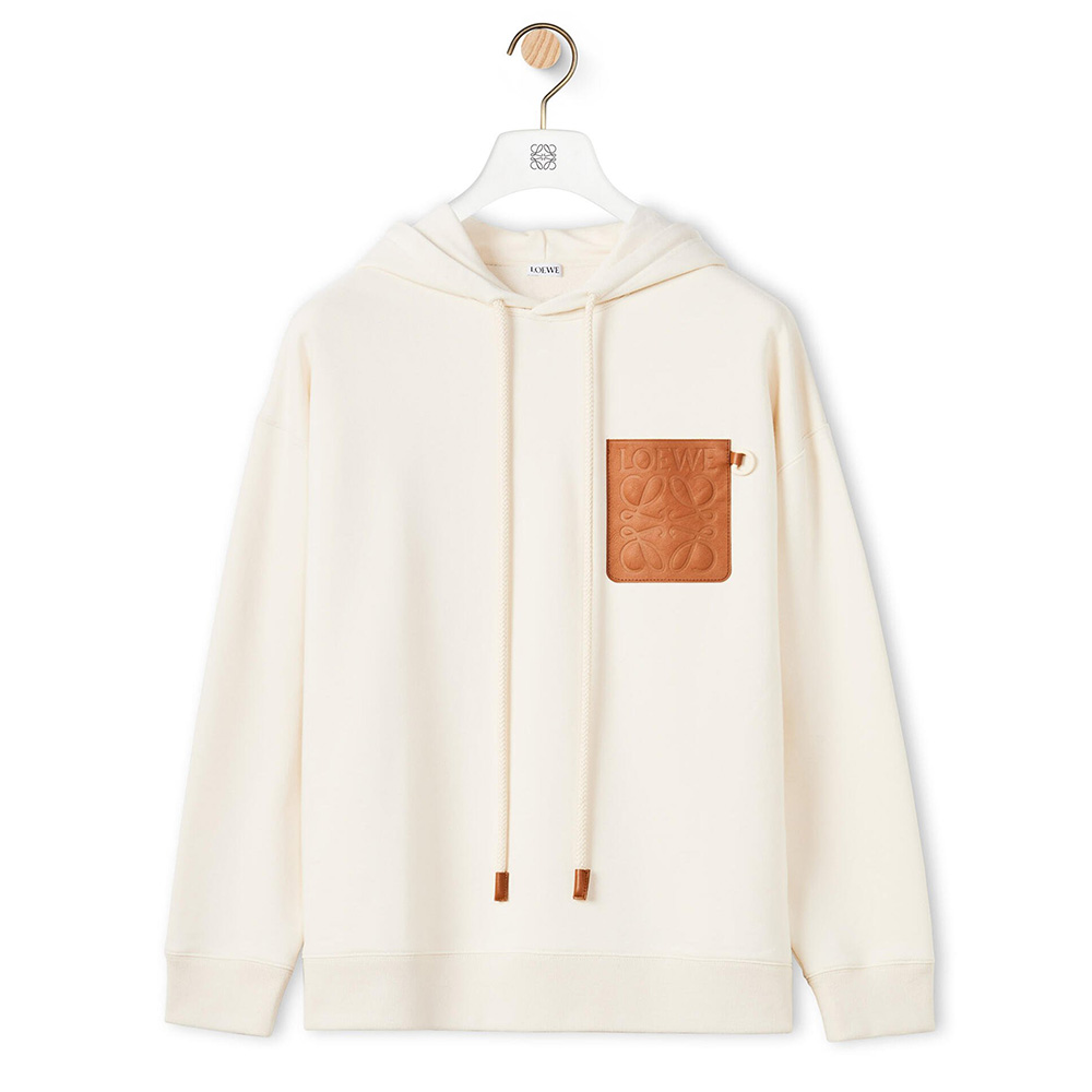 Front view of Loewe Women Anagram Patch Hoodie in Cotton-White