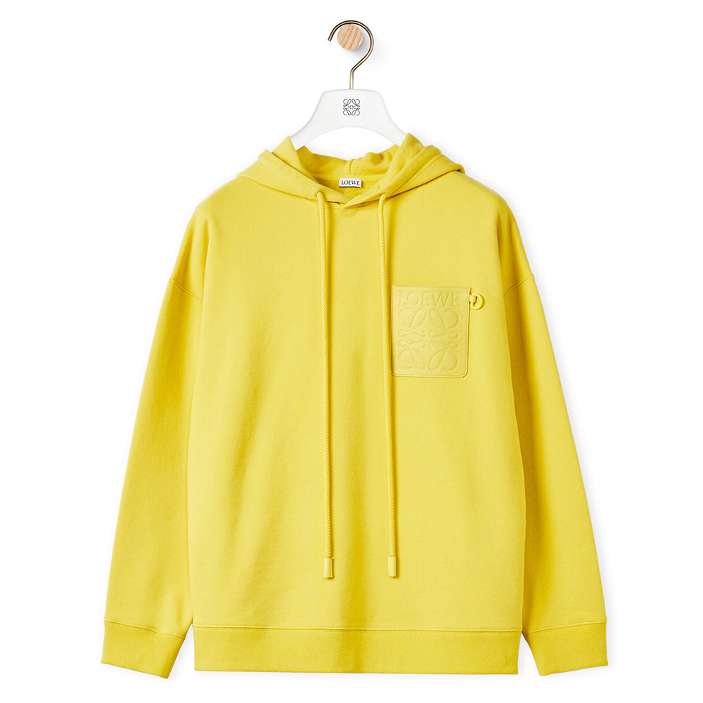 Front view of Loewe Women Anagram Patch Hoodie in Cotton-Yellow