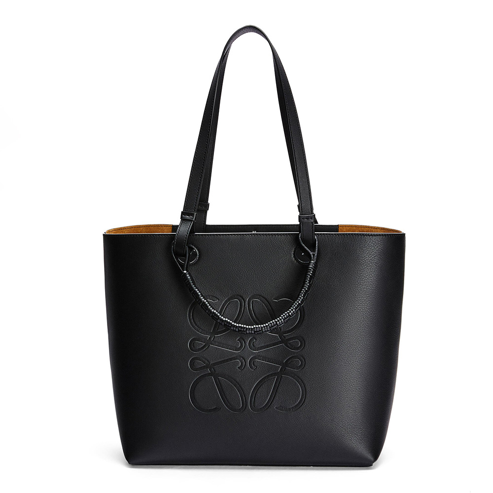 Front view of Loewe Women Anagram Tote in Classic Calfskin-Black