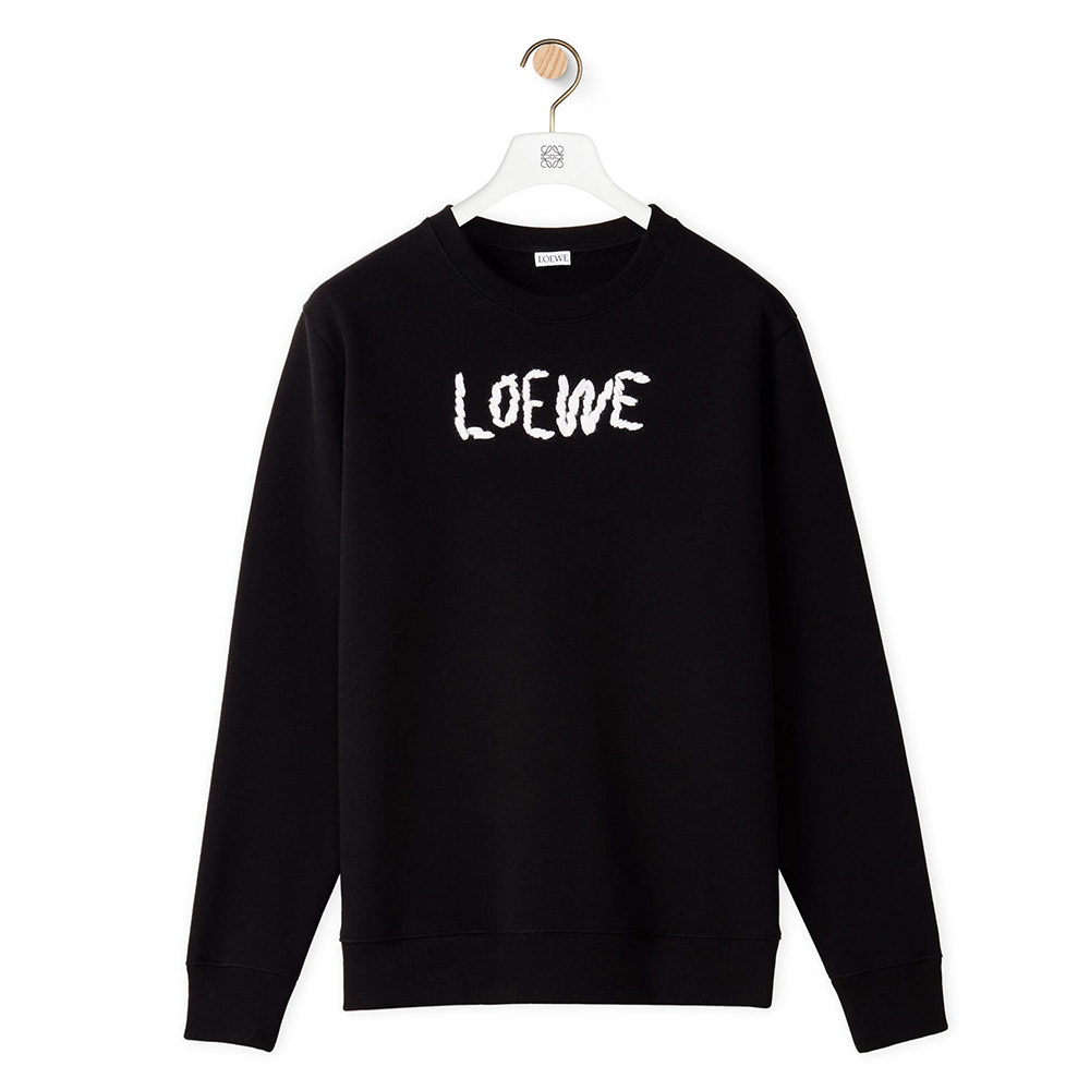 Front view of Loewe Women Embroidered Sweatshirt in Cotton-Black