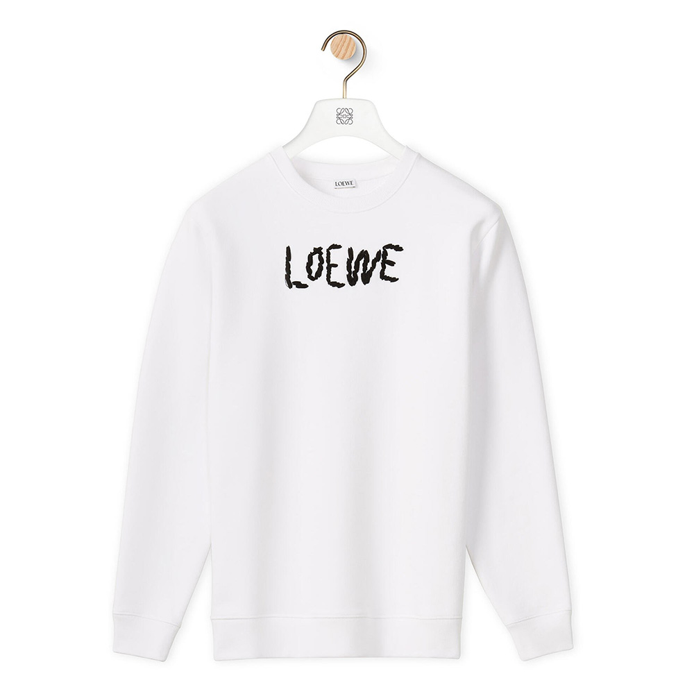 Front view of Loewe Women Embroidered Sweatshirt in Cotton-White