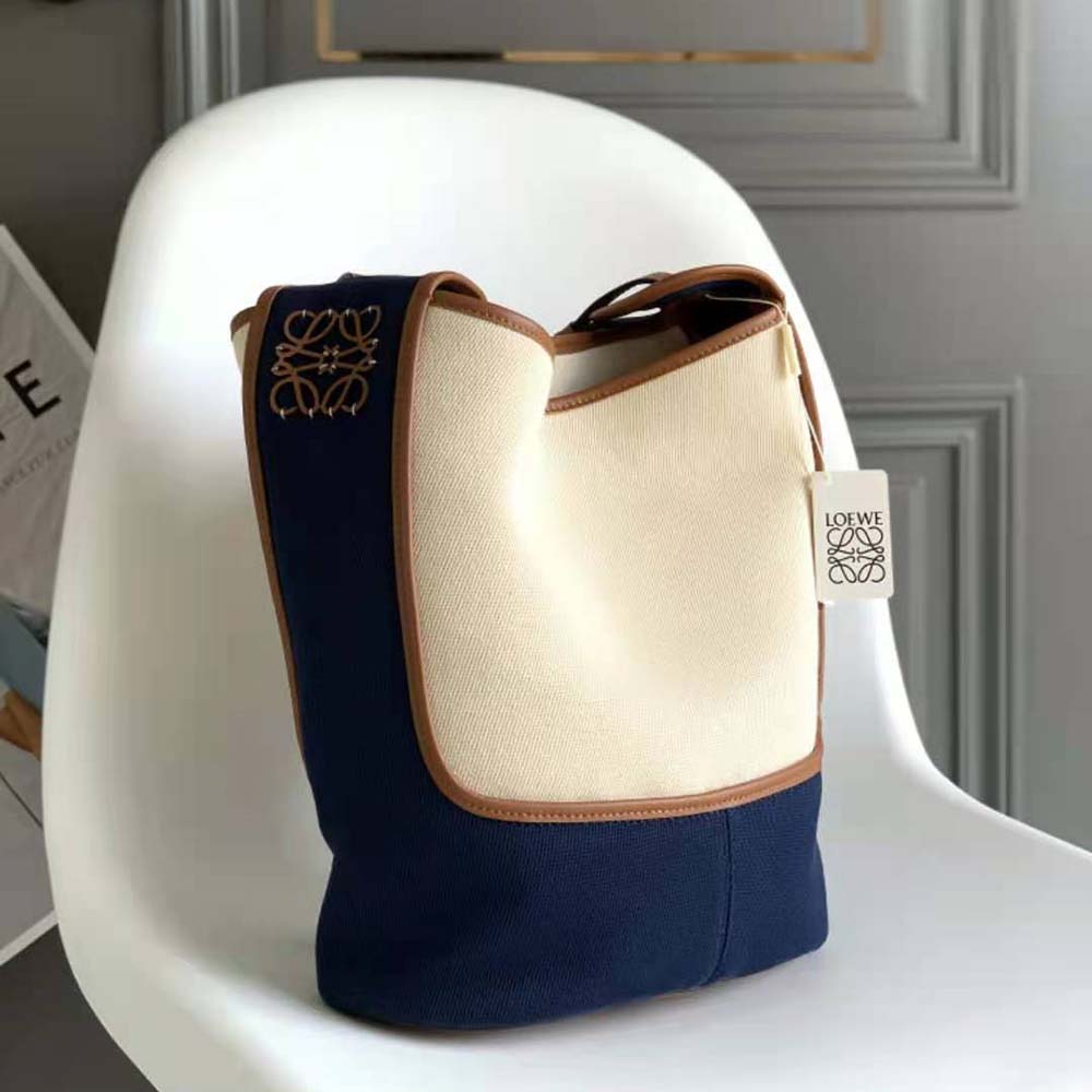 Close-up of gold-tone hardware on Loewe Women Hobo Bag in blue