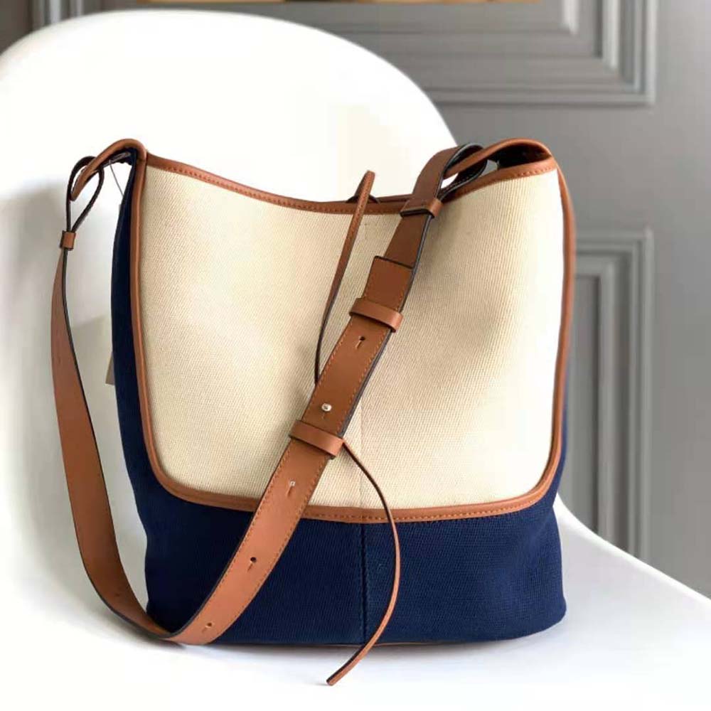 Side angle showing soft calfskin strap on Loewe Women Hobo Bag