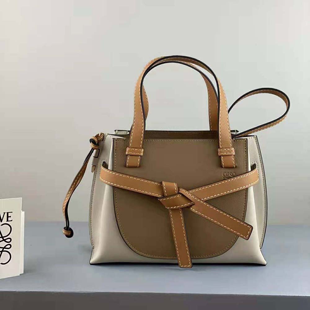 Close-up of knotted leather hardware on Loewe Women Mini Gate Top Handle Bag