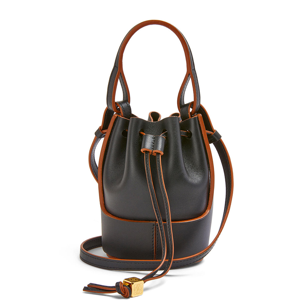 Front view of Loewe Women Nano Balloon Bag in black leather