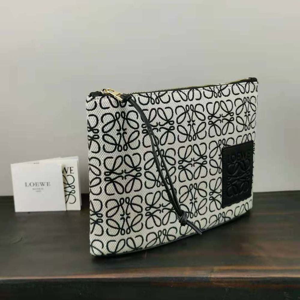 Loewe Women Oblong Anagram Pouch in Jacquard and Calfskin-Black - image 4