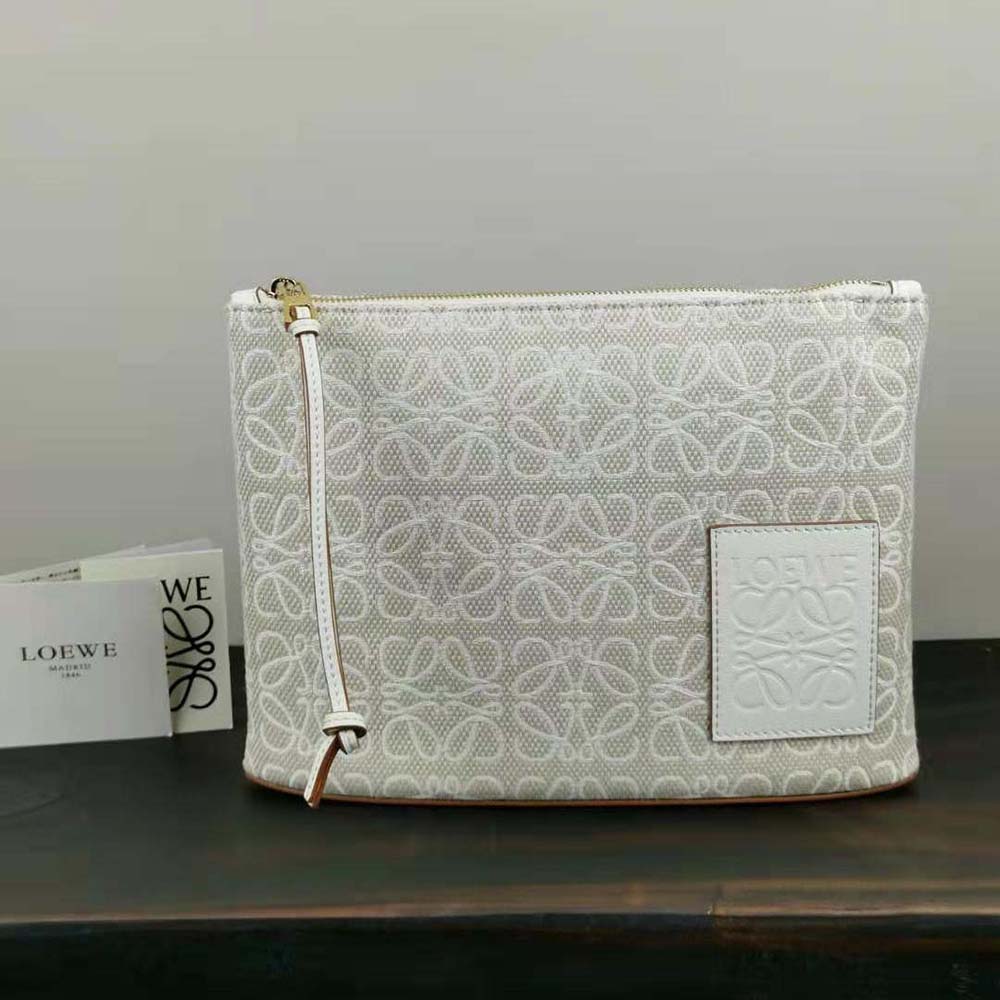 Side angle showing zipper closure on Loewe Women Oblong Pouch