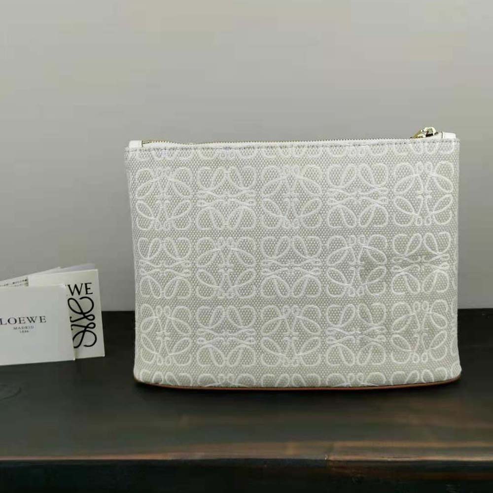 Loewe Women Oblong Anagram Pouch in Jacquard and Calfskin-White - image 4