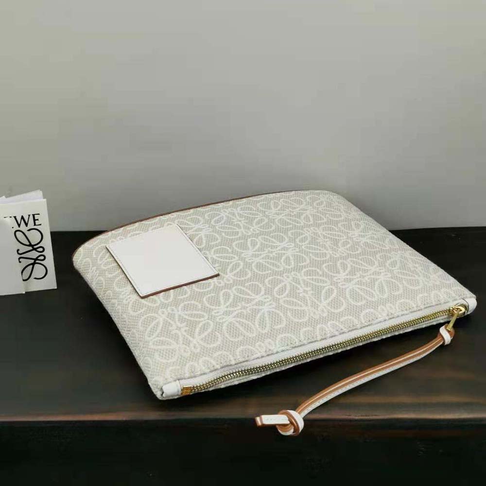 Loewe Women Oblong Anagram Pouch in Jacquard and Calfskin-White - image 5