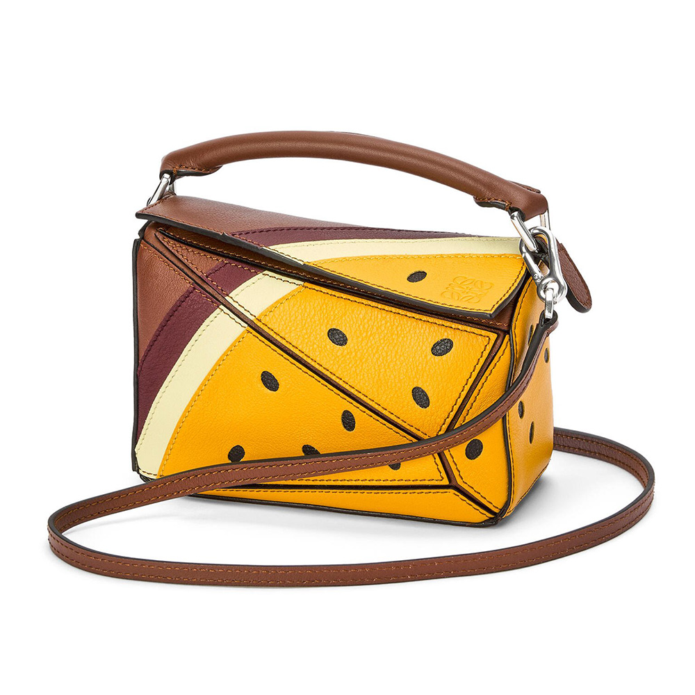 Front view of Loewe Women Passion Fruit Mini Puzzle Bag in yellow calfskin