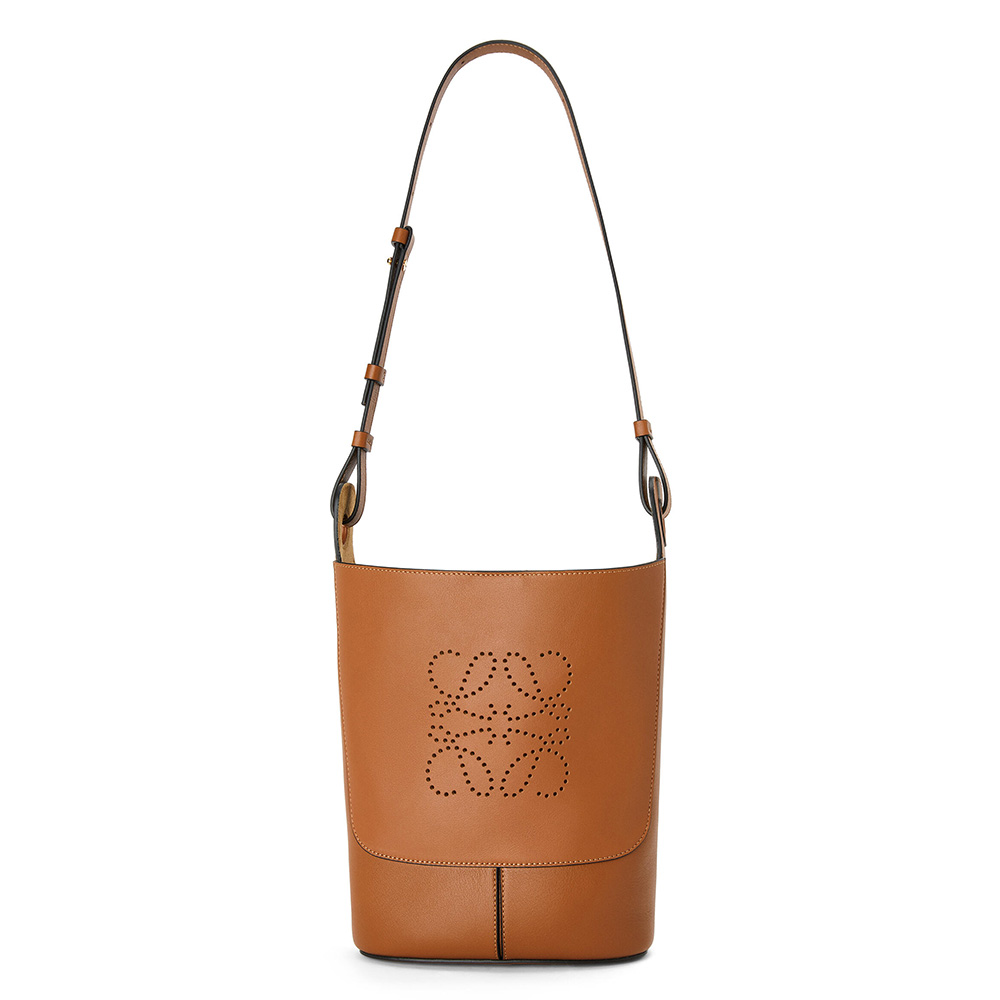 Front view of Loewe Women Small Hobo Anagram Bag in Nappa Calfskin brown leather