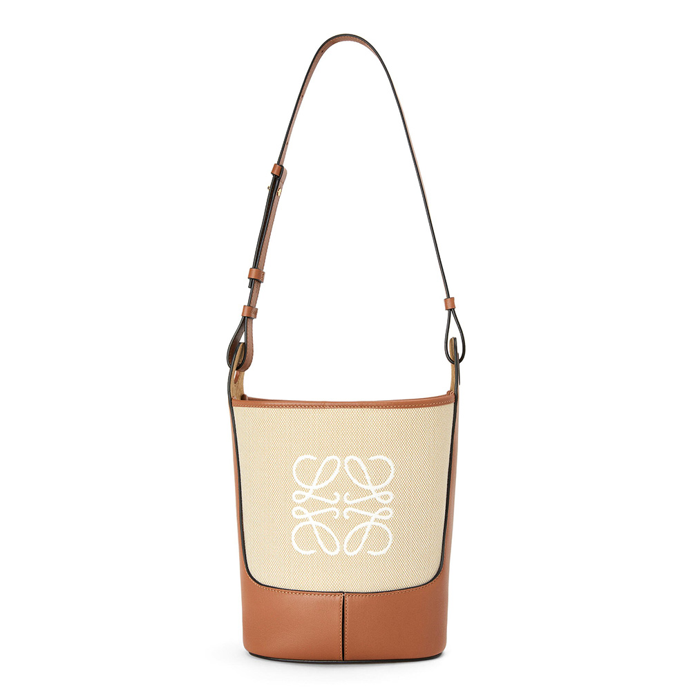Front view of Loewe Women Small Hobo Bag in beige Anagram jacquard