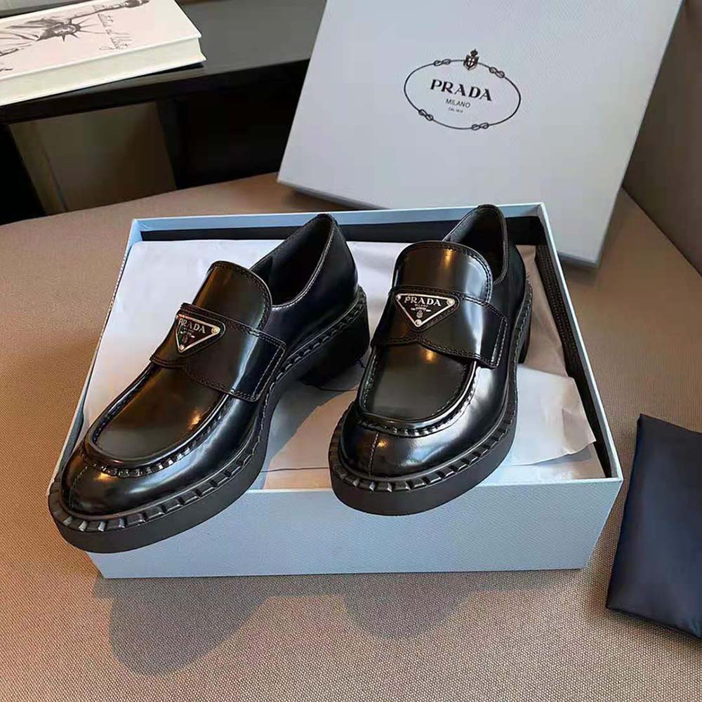 Prada Women Brushed Leather Loafers-Black - image 4