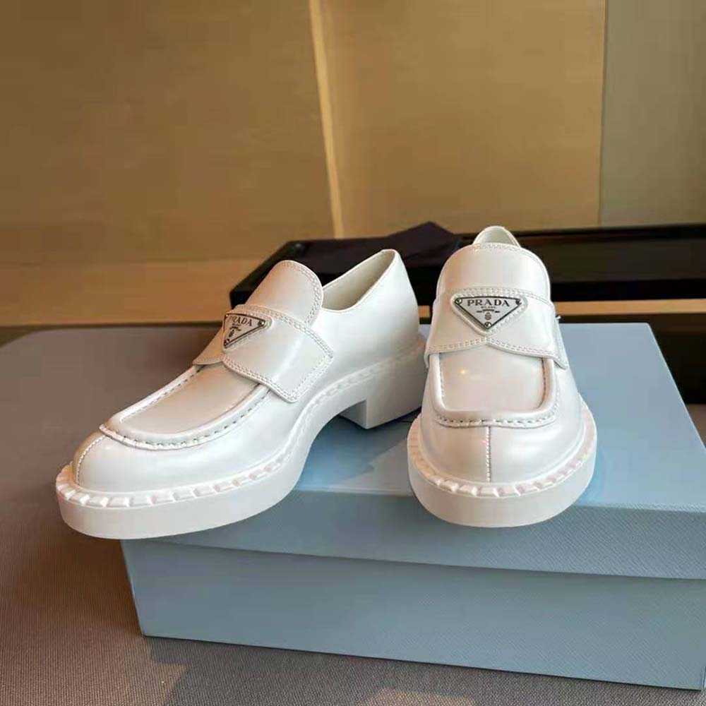 Prada Women Brushed Leather Loafers-White - image 4