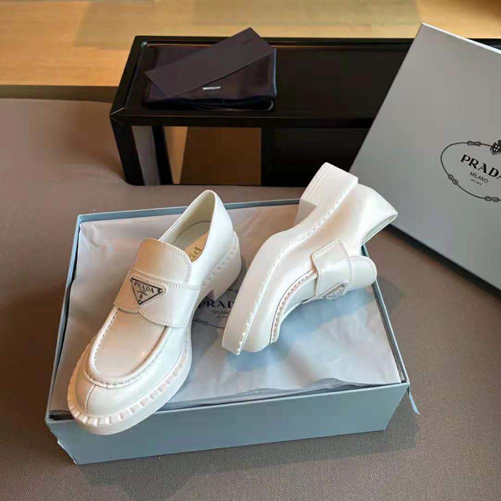 Prada Women Brushed Leather Loafers-White - image 6