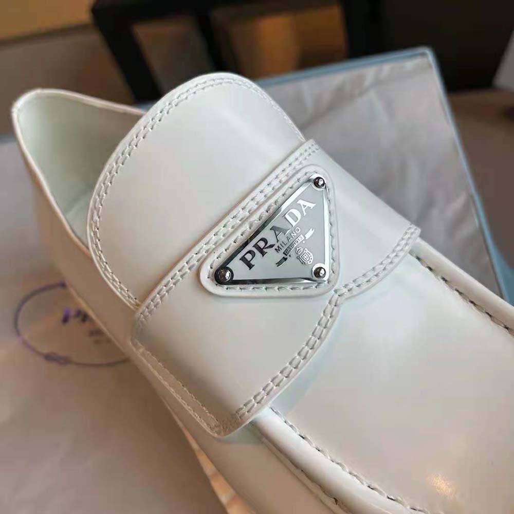 Prada Women Brushed Leather Loafers-White - image 10