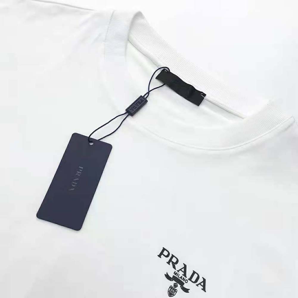 Prada Women Cotton T-Shirt with Nylon Details-White - image 6