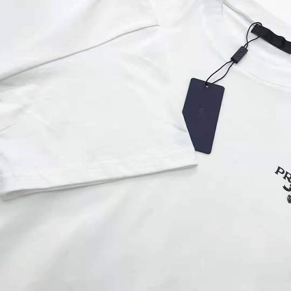 Prada Women Cotton T-Shirt with Nylon Details-White - image 5