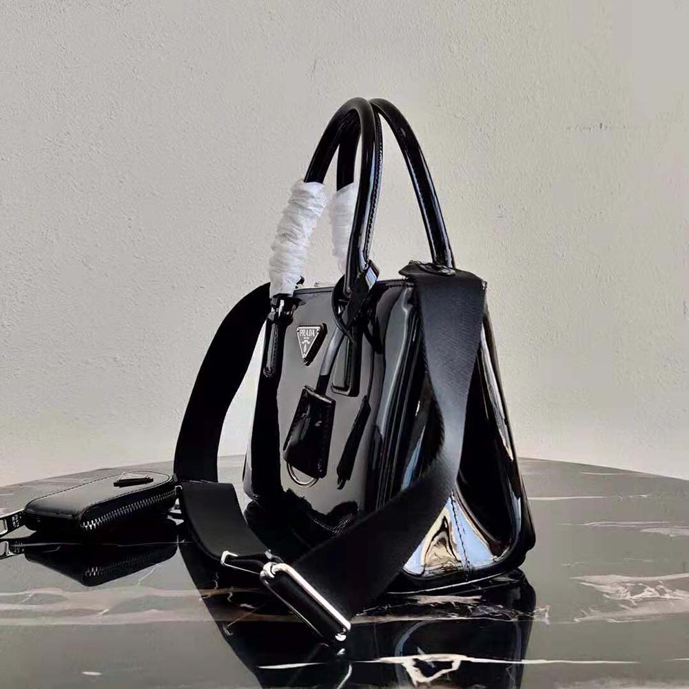 Side angle showing structured silhouette of Prada Women Galleria Small Bag